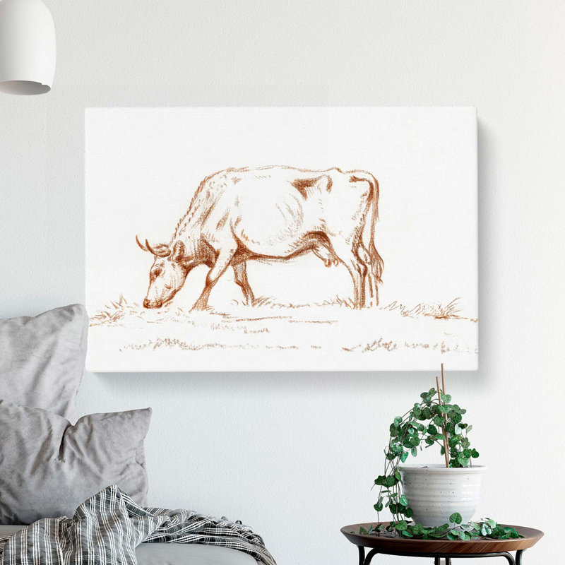 Grazing Cow by Jean Bernard - Wrapped Canvas Drawing - Wrapped Canvas, 35cm H x 50cm W x 3cm D
