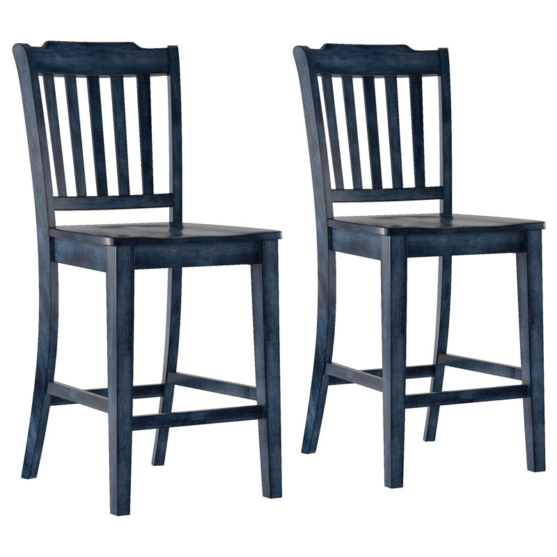 Fortville Solid Wood Counter/Bar Stool, Antique Denim, Counter Stool (24" Seat Height)