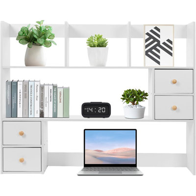 31.5" Desktop Bookshelf With 4 Drawers, Desk Hutch For Monitor, Desk Shelf And Bookcase For Home Office Or Dorm