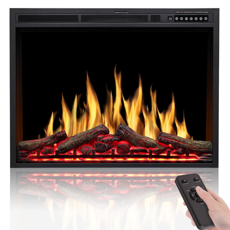 Foyer électrique encastrable 37 pouces - Couleurs de flamme et de bûche réglables, contrôle de la vitesse / luminosité, télécommande, double puissance 750 W / 1500 W (37 po x 27 po)