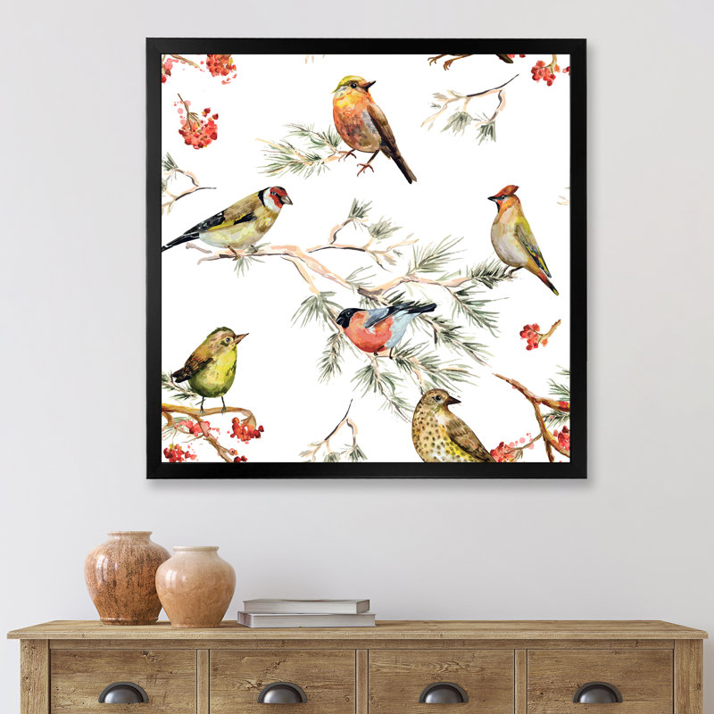 «Forest Birds On Branches», reproduction sur toile, Toile encadrée noire, H 30 po x l 30 po x 1,5 po