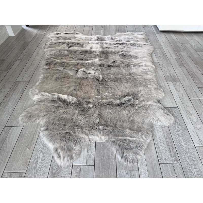 Faux Bison Skin Fur Shag Area Rug in Brown/Beige, Novelty 6' x 7'