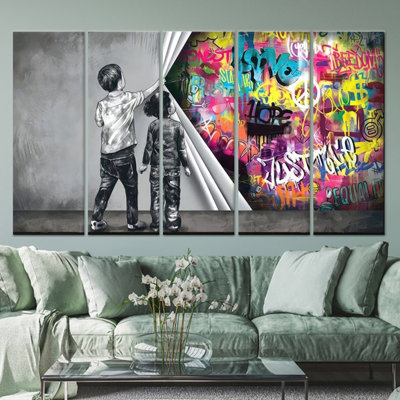 Impression sur toile Banksy Boy: Graffiti Wall Decor, option, toile tendue 5P