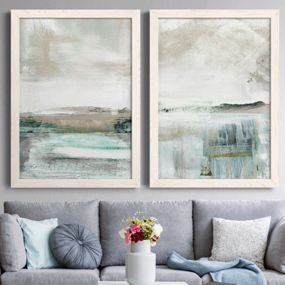 Summer Teal I - ensemble de 2 peintures sur toile encadrées