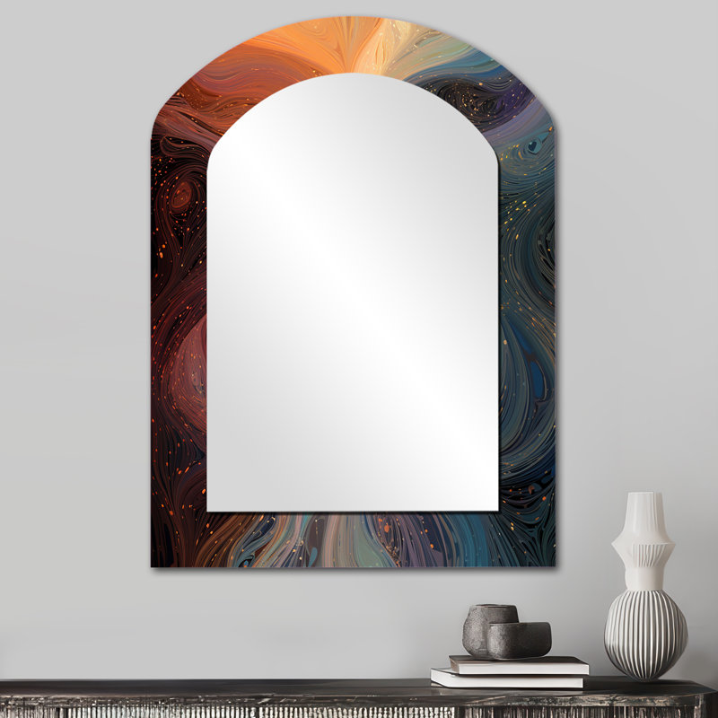 Ink fusion couple kiss romance III - Romantic Portrait Arch Mirror, Red Asymmetrical Unique Wall Mirror, Printed Metal Art