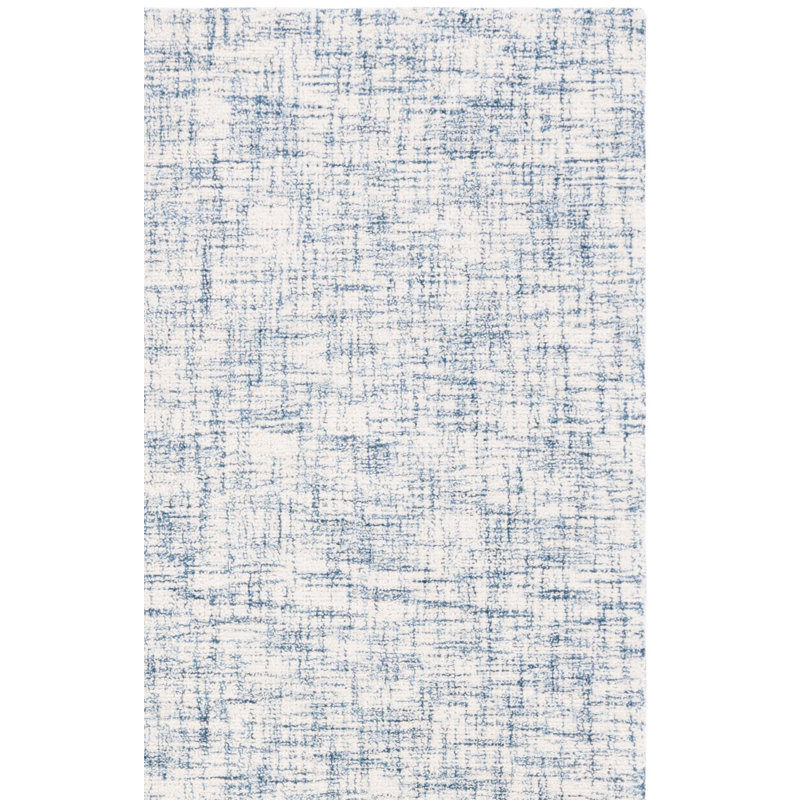 Tapis bleu / ivoire en coton touffeté à la main Raavi, Tapis de couloir 2 pi 3 po x 9 pi