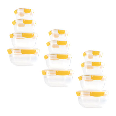  Plastic Airtight Food Storage Containers, Set of 4 Sealed Clear Container Bowls with Lids, BPA Free, Rectangular, Yellow, Pack 3