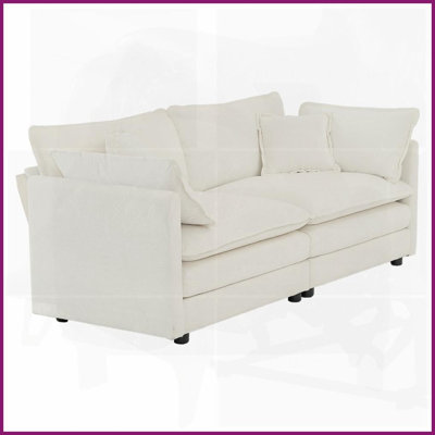 Canapé-lit moderne en chenille blanc avec 4 coussins - siège à 2 places profondes pour le salon, structure en bois massif robuste
