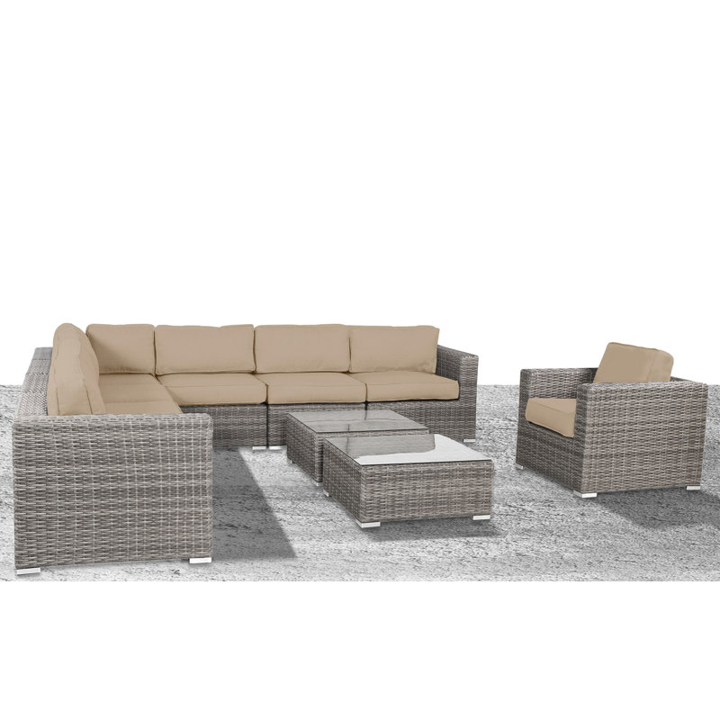 Eagan Fully Assembled 7 Person Seating Group with Cushions, Sunbrella Beige