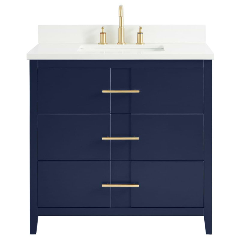 Iconic 36" Freestanding Standard Single Bathroom Vanity with Top, Navy, Gold