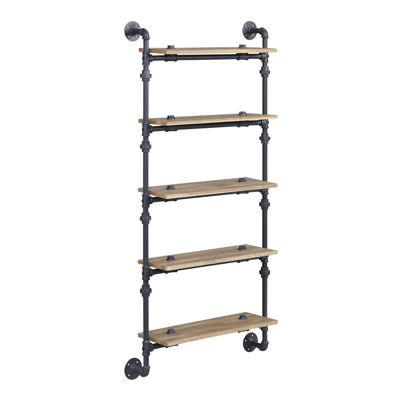 Arrion Industrial Rectangular Wall Rack with 5 Shelves in Oak and Sandy Black