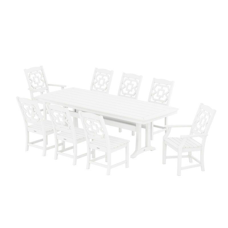 Martha Stewart by POLYWOOD Chinoiserie 9-Piece Dining Set with Trestle Legs, White