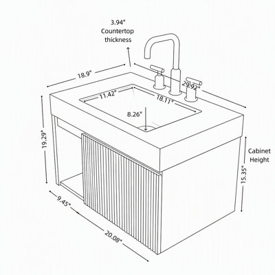 24-Inch Floating Bathroom Vanity with Cream Gold Vein Sintered Stone Top, Ceramic Basin and Three Pre-Drilled Faucet Holes