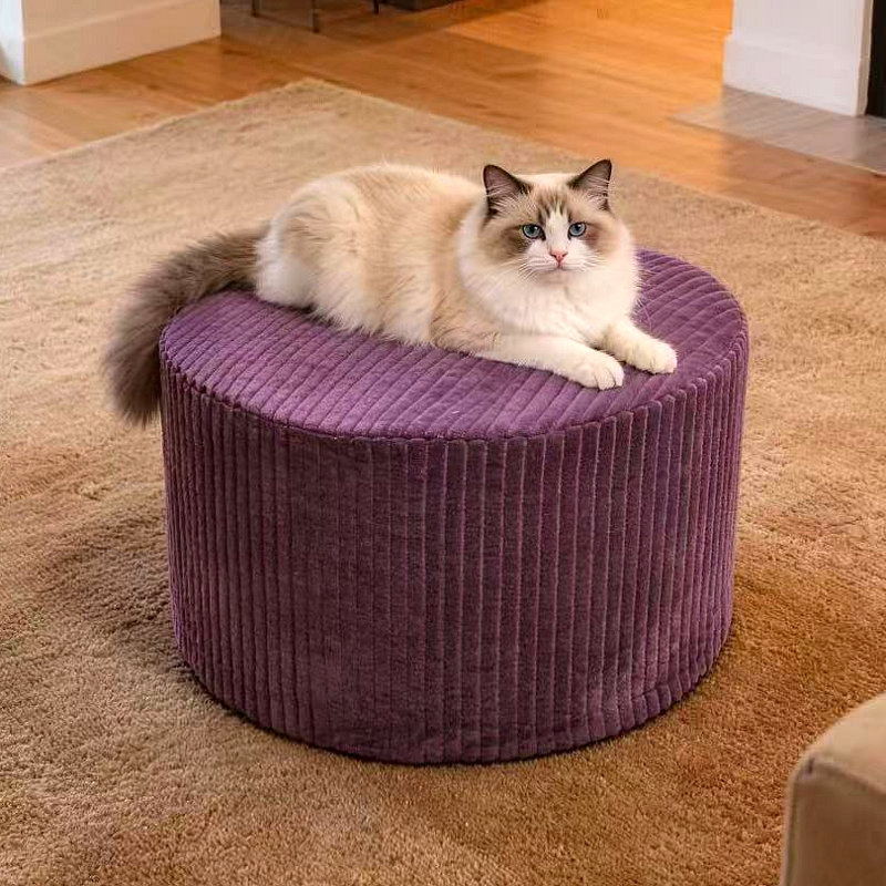 Corduroy Upholstery Full Compressed Ottoman, Purple