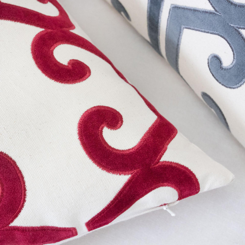  Applique Cotton Geometric Throw Pillow, Red
