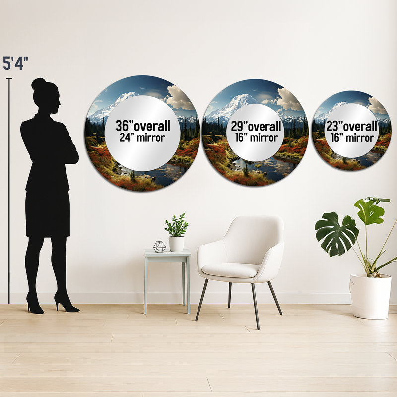 «USA Majesty Mount Rainier», miroir mural rond vert, impression sur métal, 29 po x 29 po