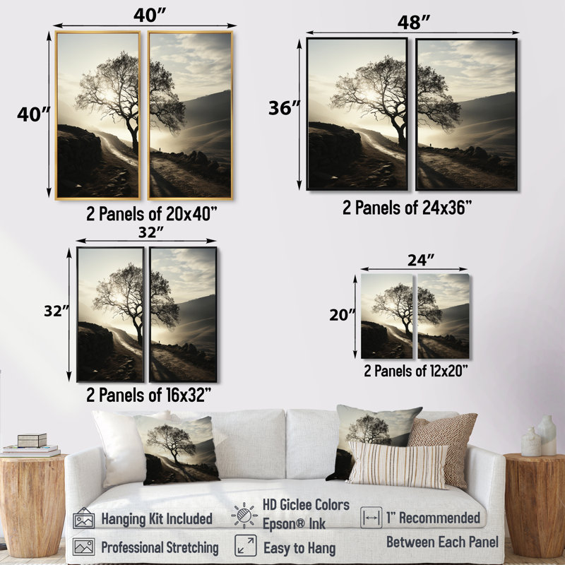 Mysterious Misty Mountain Morning III - art mural moderne noir, 32" H x 32" W, Impression encadrée flottante, Gold