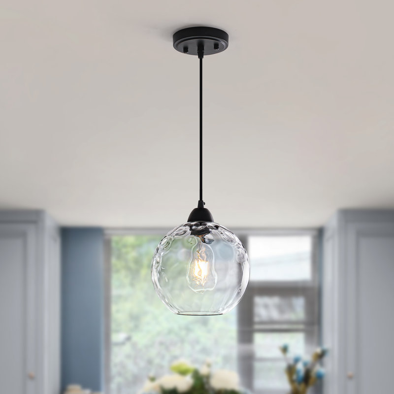 Luminaire suspendu réglable en verre texturé 1 lumière à intensité variable