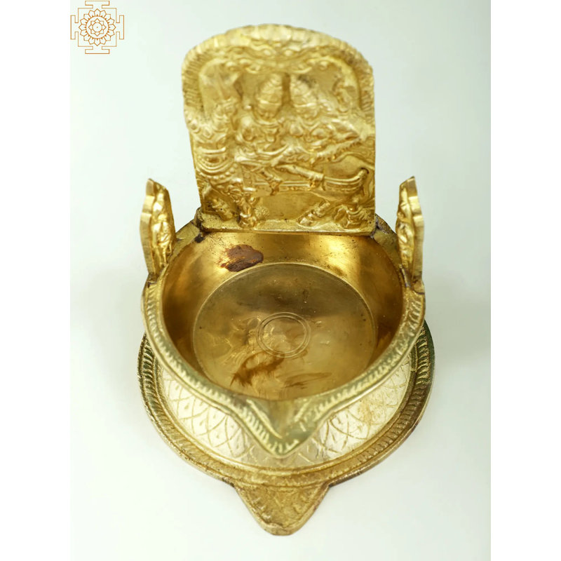 6" Handcrafted Brass Shiva & Parvati Oil Lamp – Traditional Uma-Maheshwara Diya (1 kg)
