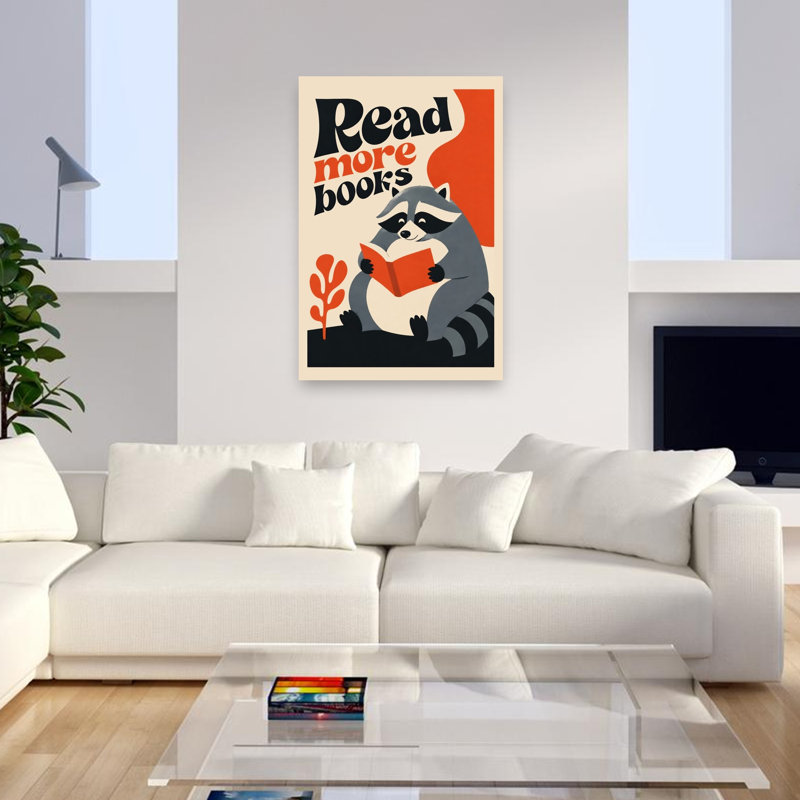 Raton laveur qui lit un livre, 48" H x 32" W