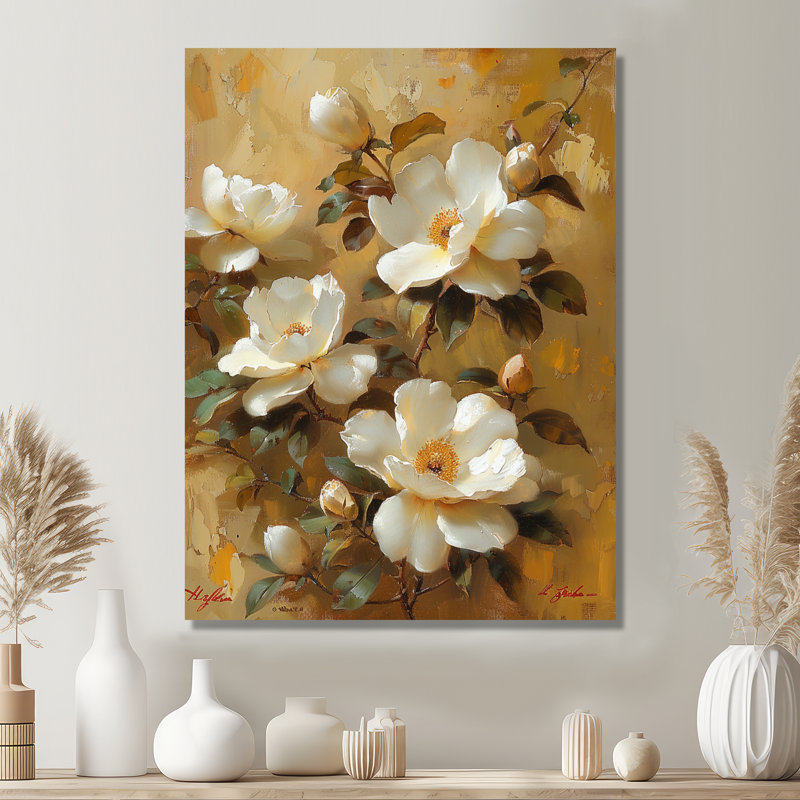 Pivoine blanche rétro - art mural pivoine, Toile tendue, H 32 po x l 24 po x P 1 po