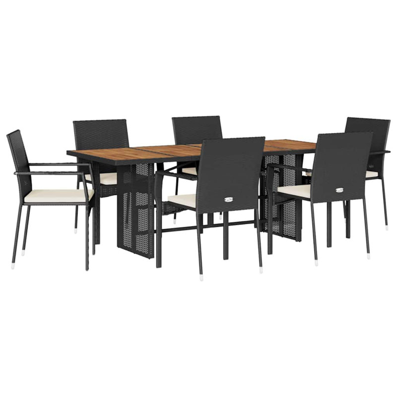  Ensemble de salle à manger de jardin noir, crème