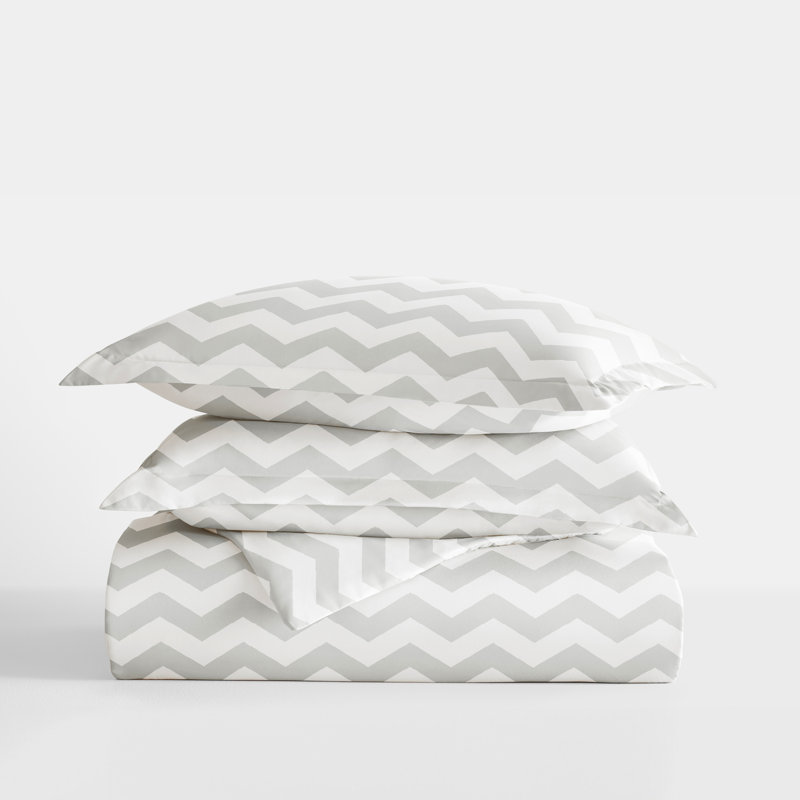 Becky Cameron Chevron Stripe Duvet Cover Set, Gray, King Duvet Cover + 2 Shams