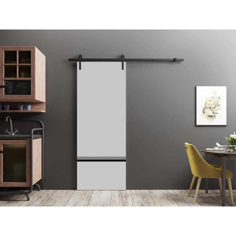 Porte de grange en bois massif massif, Gris mat, 32 po x 80 po