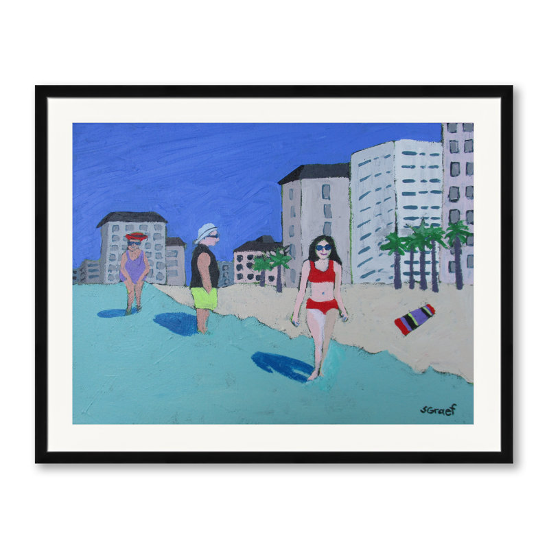 Clearwater Beach par Sue Graef - Peinture, Papier avec cadre noir, H 25,25 po x l 31,25 po