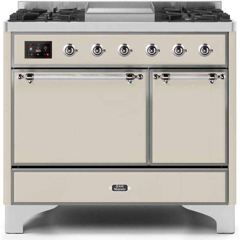 ILVE Majestic II 40 in Dual Fuel Range, Natural Gas, Burgundy/Brass