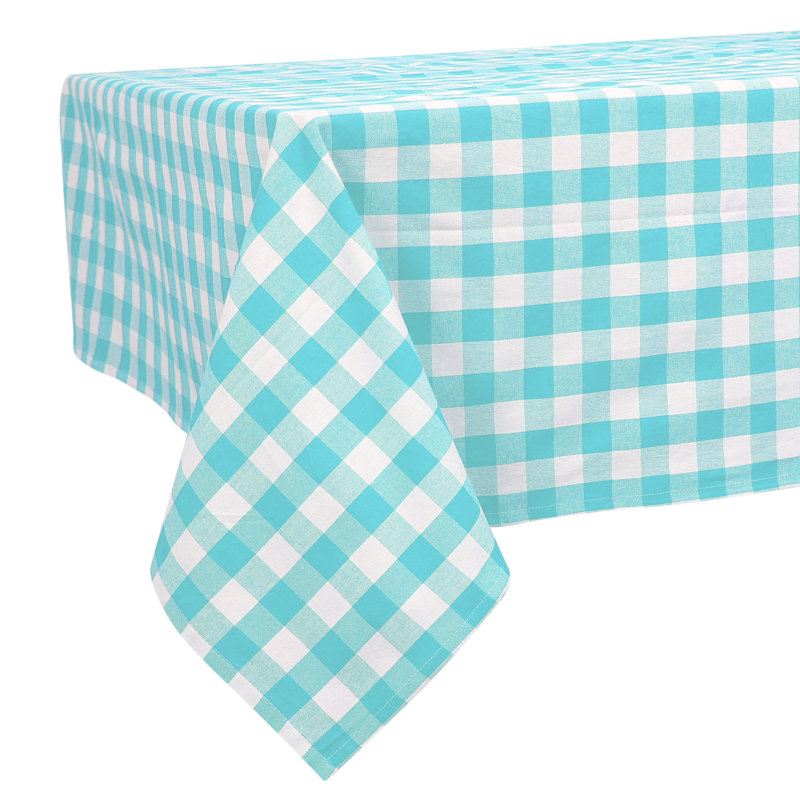 Knopp Plaid 100% Cotton Tablecloth, Aqua, 90" L x 60" W