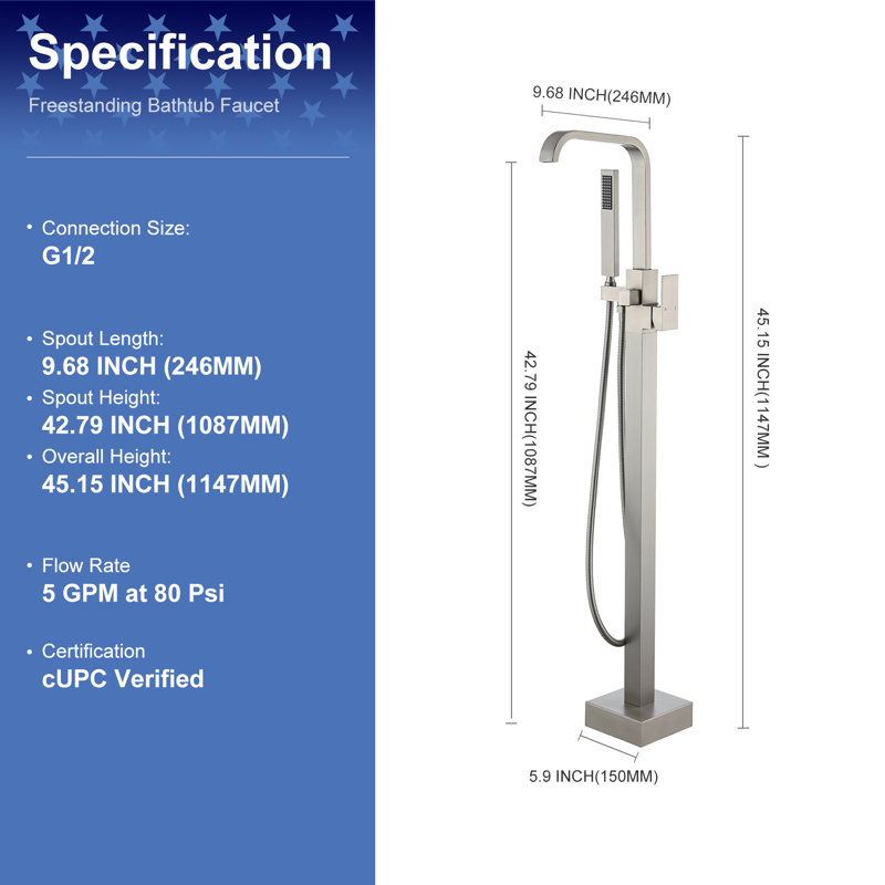 1 Handle Floor Clawfoot Tub Faucet with Diverter, Brushed Nickel