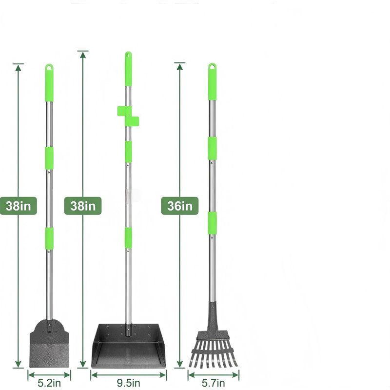 Très grand Pooper Scooper, ensemble de pelle à râtelier en métal robuste à longues poignées, pour les petits et les grands chiens