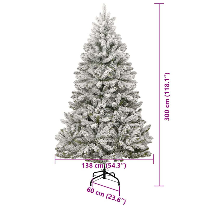 9.84' H Lighted Artificial Christmas Tree, Green/White, 300 cm, with Leds & Black Balls