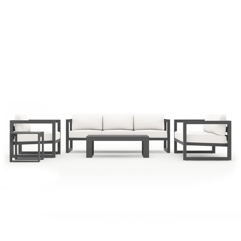 Avion 5 Piece Sofa Seating Group with Sunbrella Cushions, Slate, Canvas Natural Sunbrella® Canvas