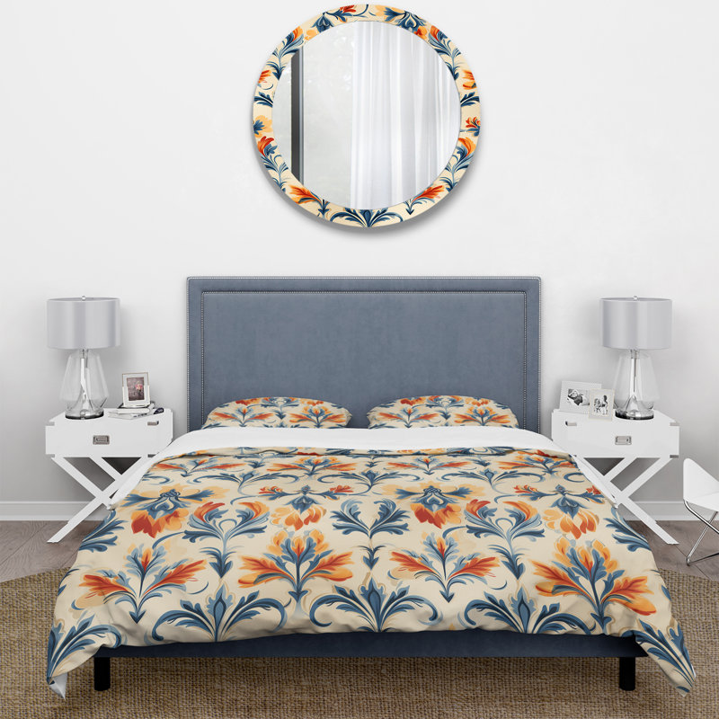 Ensemble de housse de couette orange et bleu Ikat Facade Splendor, Housse de couette pour grand lit et 2 taies décor