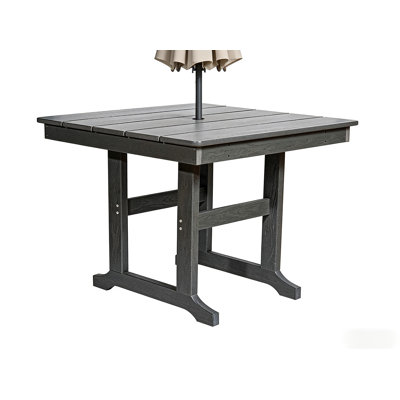 Modern HDPE Patio Dining Table, With Umbrella Hole, Weather Resistant, For Outdoor, Yard, Lawn,Grey
