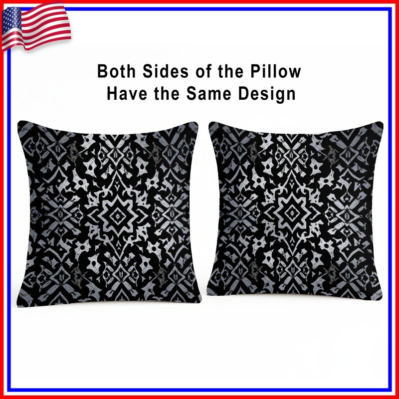 Black Damask Pattern Double Sided Throw Pillows, 20 x 20 inches