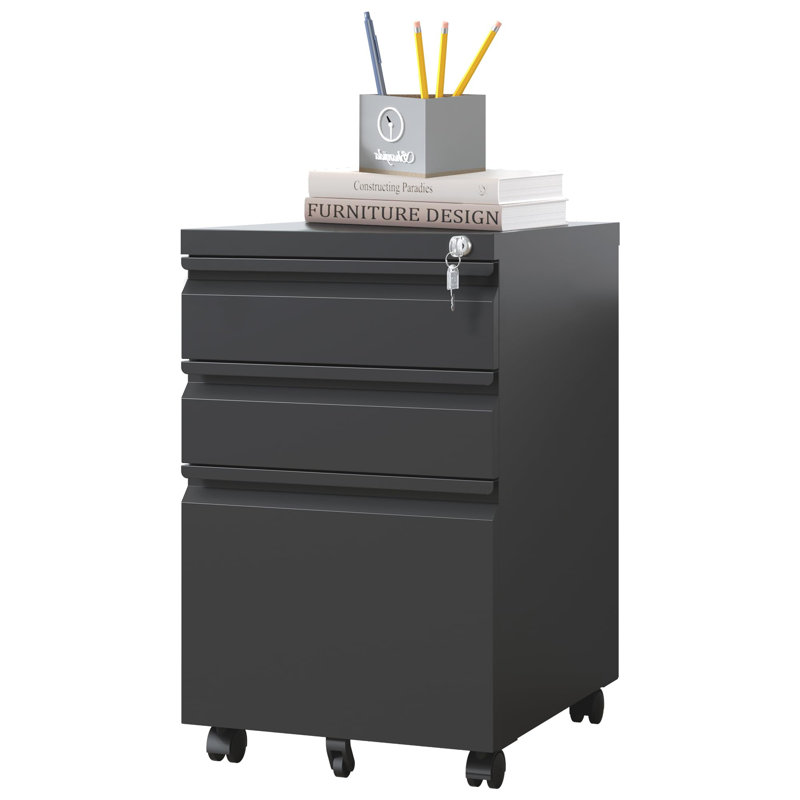 37cm Wide 3 -Drawer Mobile File Cabinet, Black