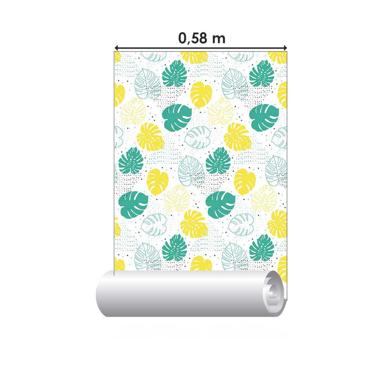 Rouleau de papier peint adhésif Sedgley, Blanc / vert / jaune, L 126 po x l 24 po