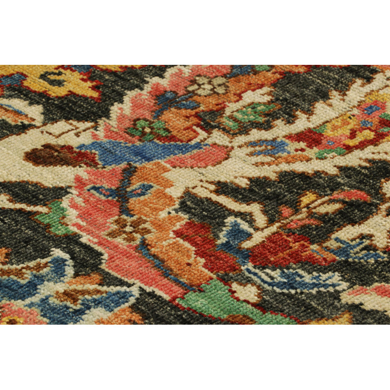 Rug & Kilim’S  Kerman Style Rug In Black With Colorful Floral Patterns, Rectangle 8' x 10'