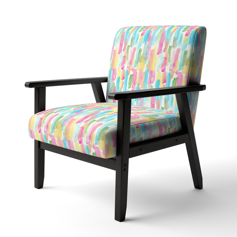 Chaise à accoudoirs rembourrée multicolore à motif géométrique