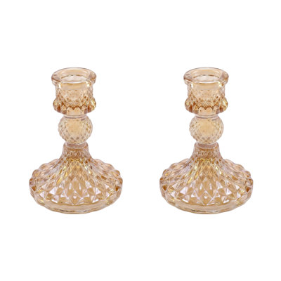 2 Pack Glass Taper Candlestick Holders