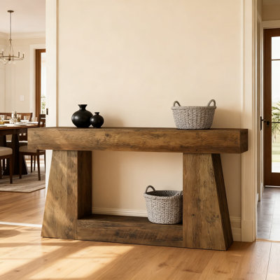 Farmhouse Console Table With Storage, 63 Inch Rustic Sofa Table For Entryway And Living Room, Narrow Hallway Table With Open Shelf, Versatile Storage Solution