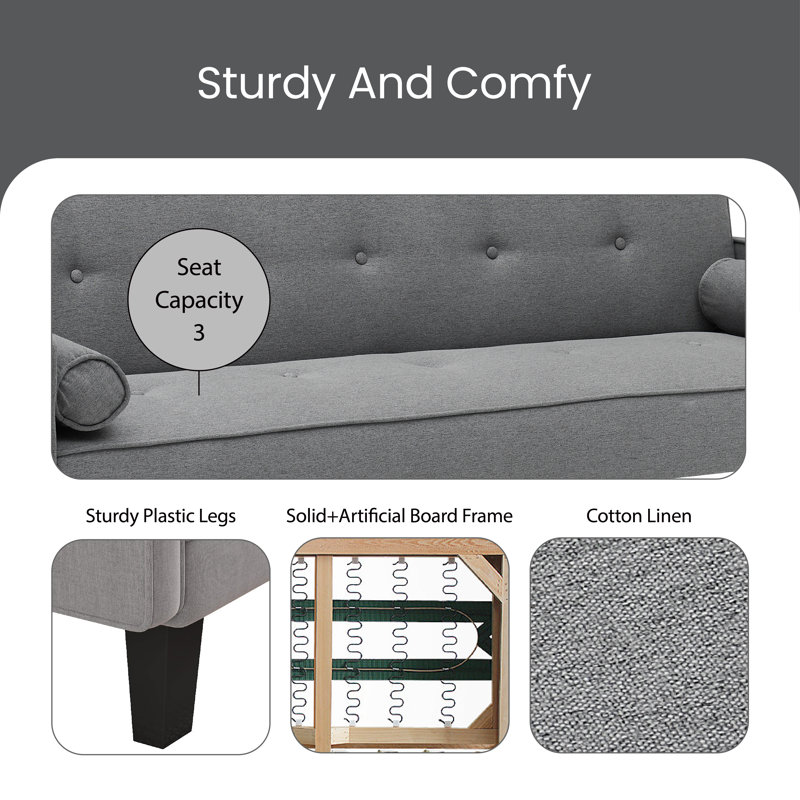 Futon avec matelas capitonné 71,6 po Ilta, Lin gris foncé