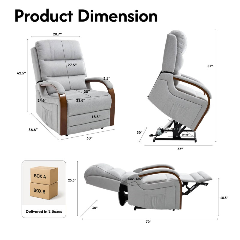 Dual Motor Recliner Chair, Adjustable Recliner with Lumbar Support and Padded Seat Backrest, Light Gray