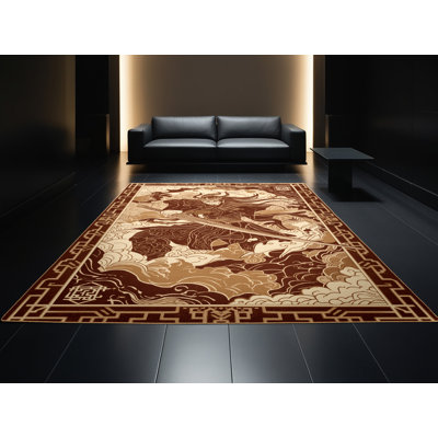 Soft Plush Durfee Demon Slayer Archetype Classic Oriental Area Rug in Red – LightBrown Binding