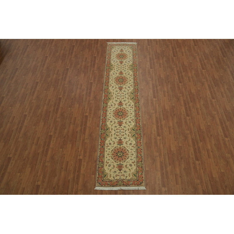 Tapis de couloir traditionnel ivoire et saumon 3 x 13
