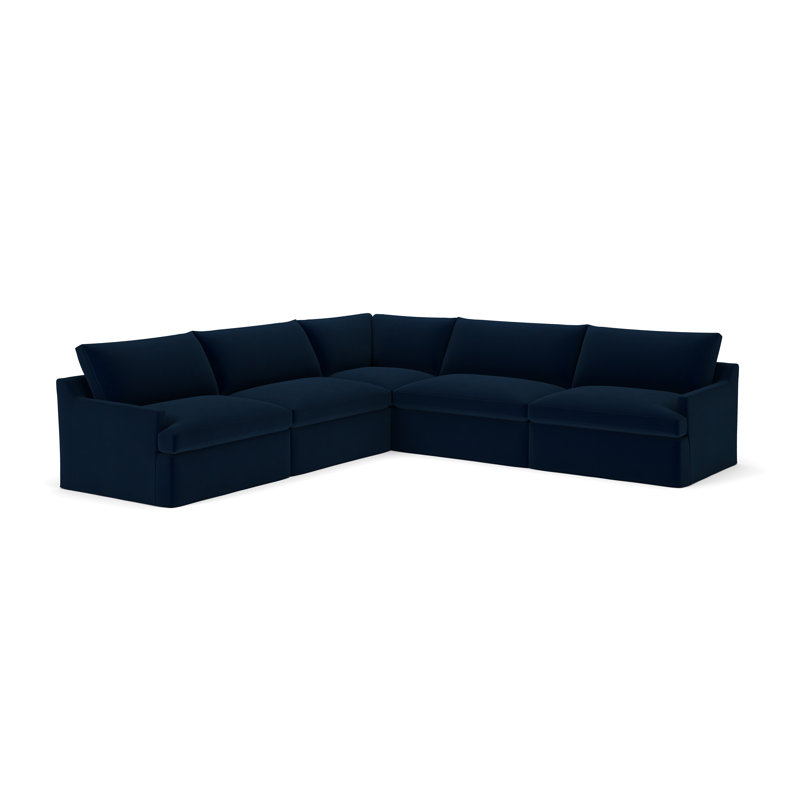 Canapé modulaire 5 pièces Wrenley, Velours performance bleu encre Bella