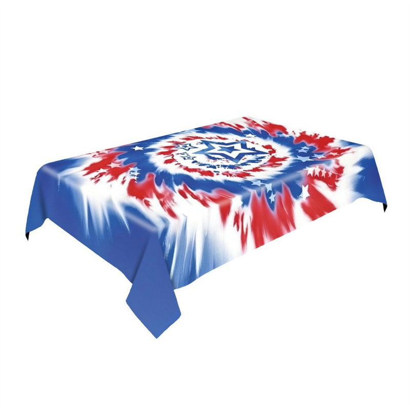 Tie-Dye Patriotic Star Tablecloth 60 x 120 inch for 4th of July Outdoor Party